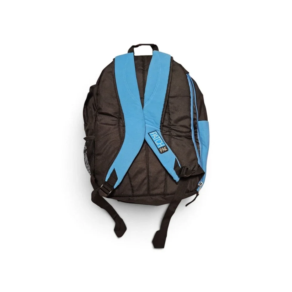 Patch Pak Backpack Blue Black Canvas School Travel Daypack Multi Pocket Bag